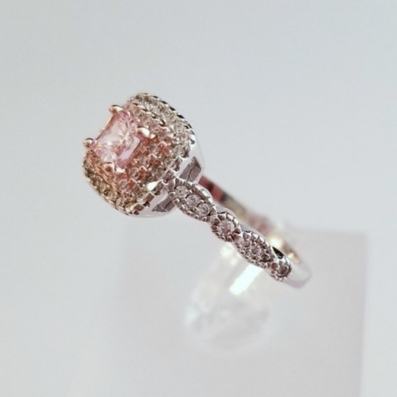 Sterling Pink Princess Cut Solitaire - Picture 4 of 9